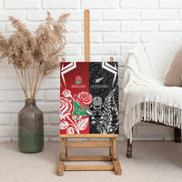 New Zealand And England Rugby Canvas Wall Art Maori Tiki With Red Rose Together