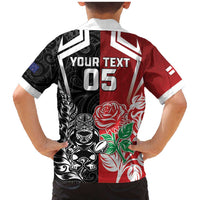 New Zealand And England Rugby Custom Family Matching Mermaid Dress and Hawaiian Shirt Maori Tiki With Red Rose Together
