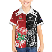 New Zealand And England Rugby Custom Family Matching Puletasi and Hawaiian Shirt Maori Tiki With Red Rose Together