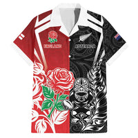 New Zealand And England Rugby Custom Family Matching Summer Maxi Dress and Hawaiian Shirt Maori Tiki With Red Rose Together