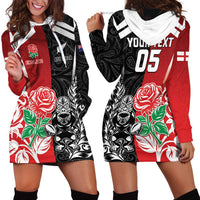 New Zealand And England Rugby Custom Hoodie Dress Maori Tiki With Red Rose Together