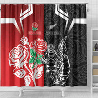 New Zealand And England Rugby Shower Curtain Maori Tiki With Red Rose Together