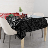 New Zealand And England Rugby Tablecloth Maori Tiki With Red Rose Together