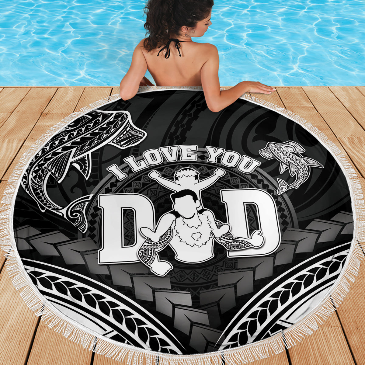 Happy Father's Day Beach Blanket I Love You Dad Polynesian Style