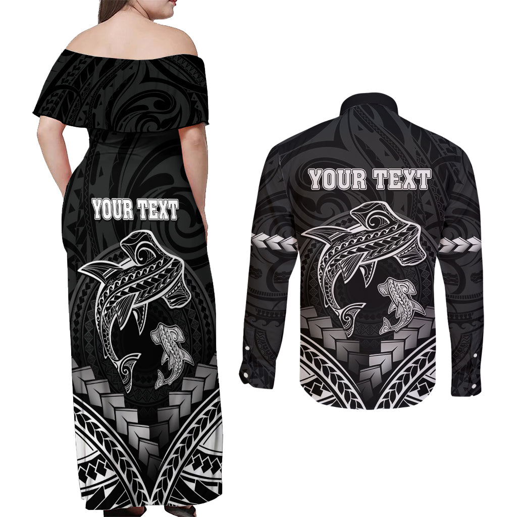 Personalised Happy Father's Day Couples Matching Off Shoulder Maxi Dress and Long Sleeve Button Shirt I Love You Dad Polynesian Style LT05 - Polynesian Pride