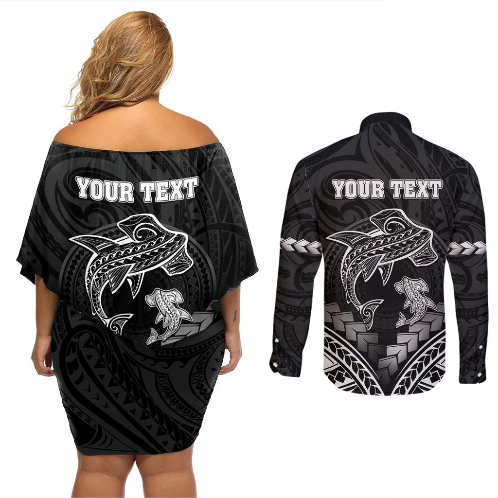 Personalised Happy Father's Day Couples Matching Off Shoulder Short Dress and Long Sleeve Button Shirt I Love You Dad Polynesian Style LT05 - Polynesian Pride