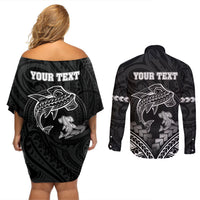 Personalised Happy Father's Day Couples Matching Off Shoulder Short Dress and Long Sleeve Button Shirt I Love You Dad Polynesian Style LT05 - Polynesian Pride