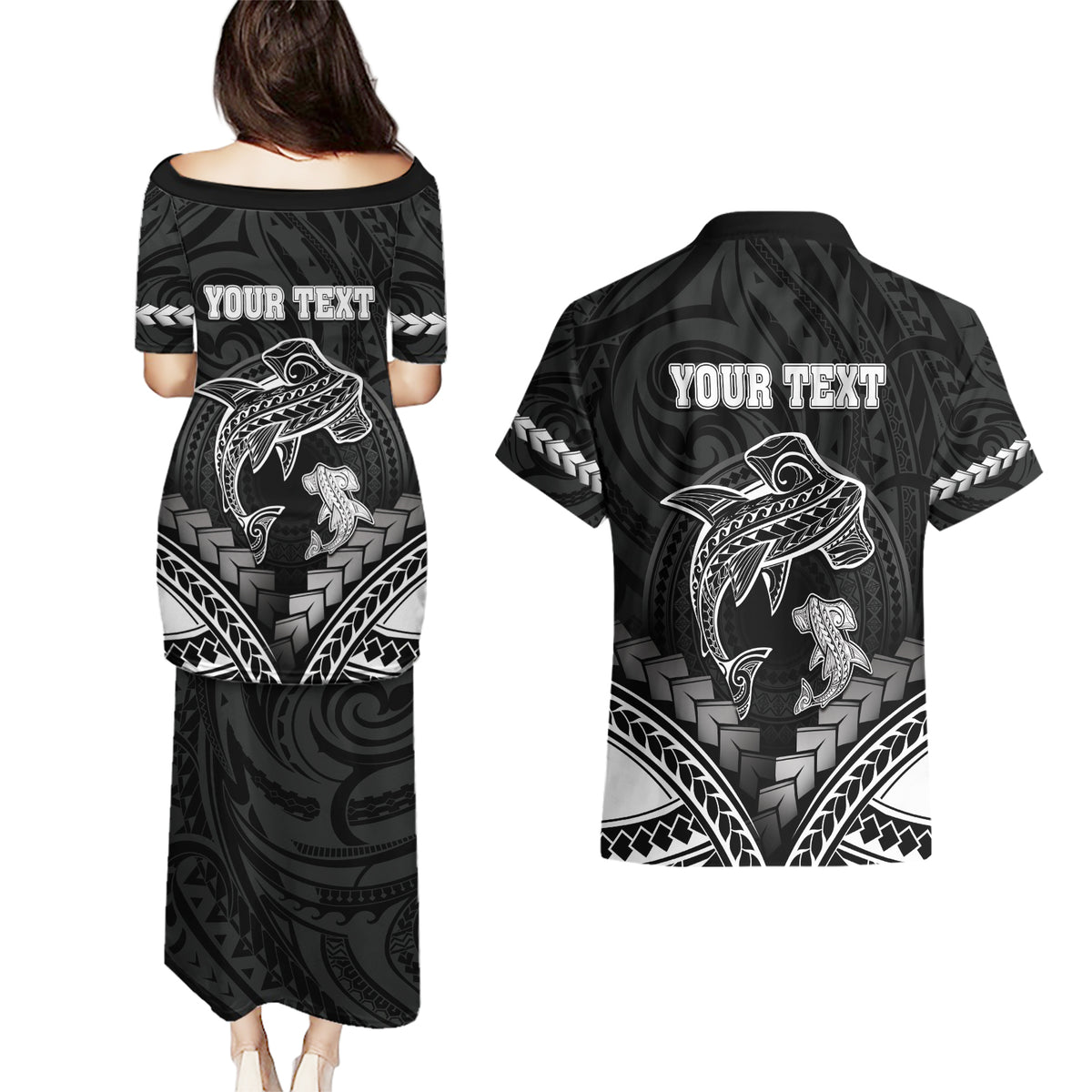 Personalised Happy Father's Day Couples Matching Puletasi and Hawaiian Shirt I Love You Dad Polynesian Style