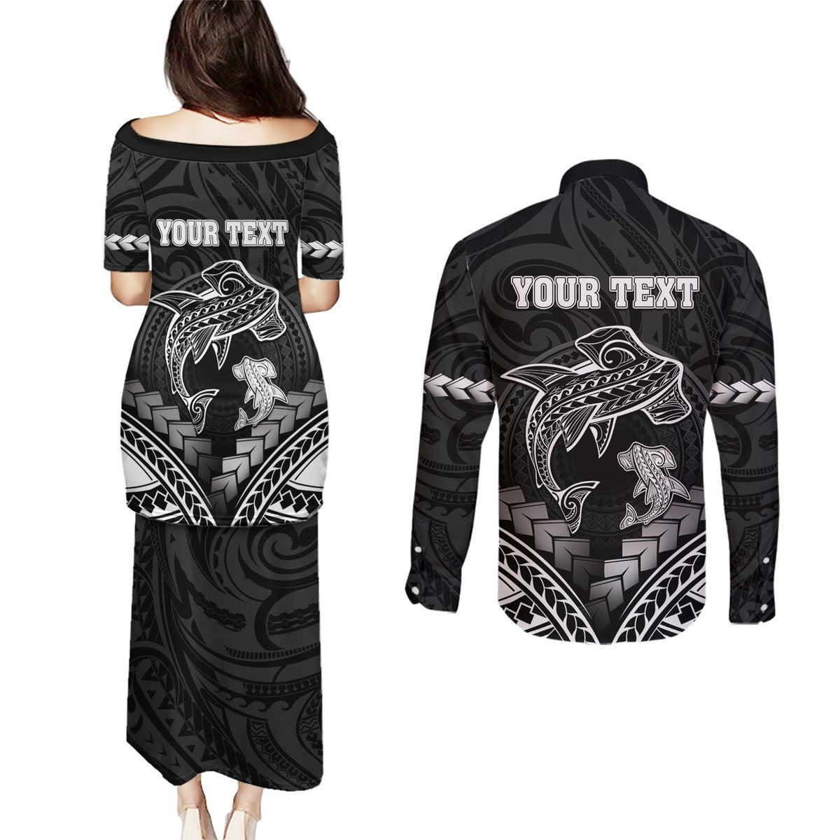 Personalised Happy Father's Day Couples Matching Puletasi and Long Sleeve Button Shirt I Love You Dad Polynesian Style LT05 - Polynesian Pride