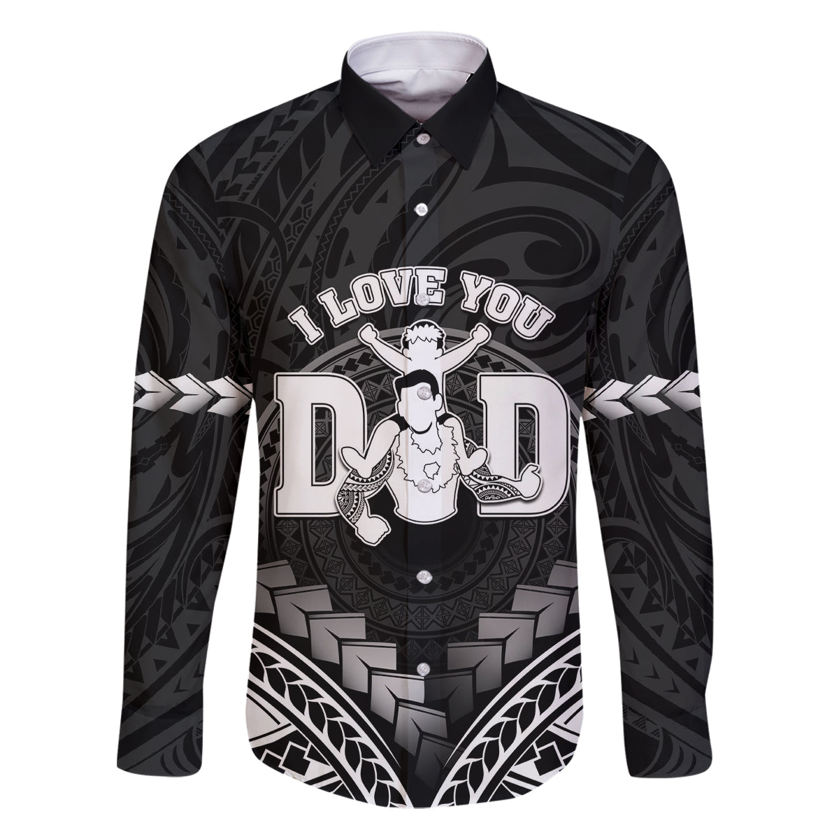 Personalised Happy Father's Day Family Matching Off The Shoulder Long Sleeve Dress and Hawaiian Shirt I Love You Dad Polynesian Style