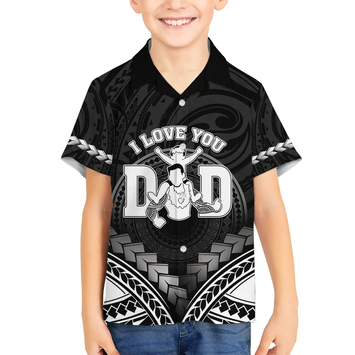 Personalised Happy Father's Day Family Matching Off Shoulder Maxi Dress and Hawaiian Shirt I Love You Dad Polynesian Style