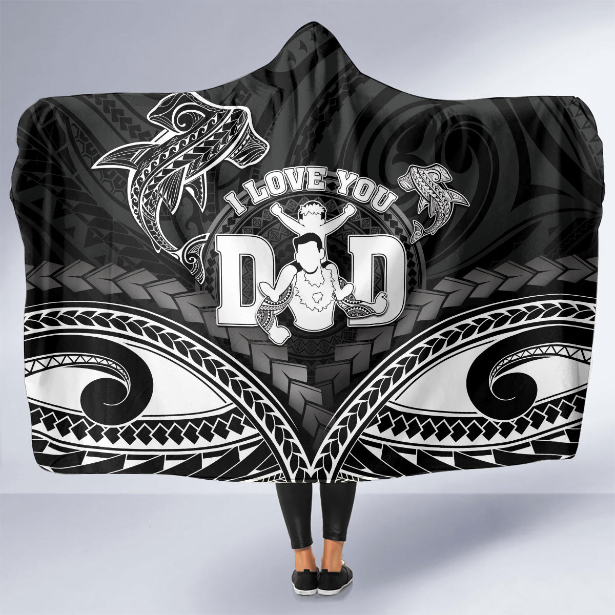 Happy Father's Day Hooded Blanket I Love You Dad Polynesian Style LT05 - Polynesian Pride