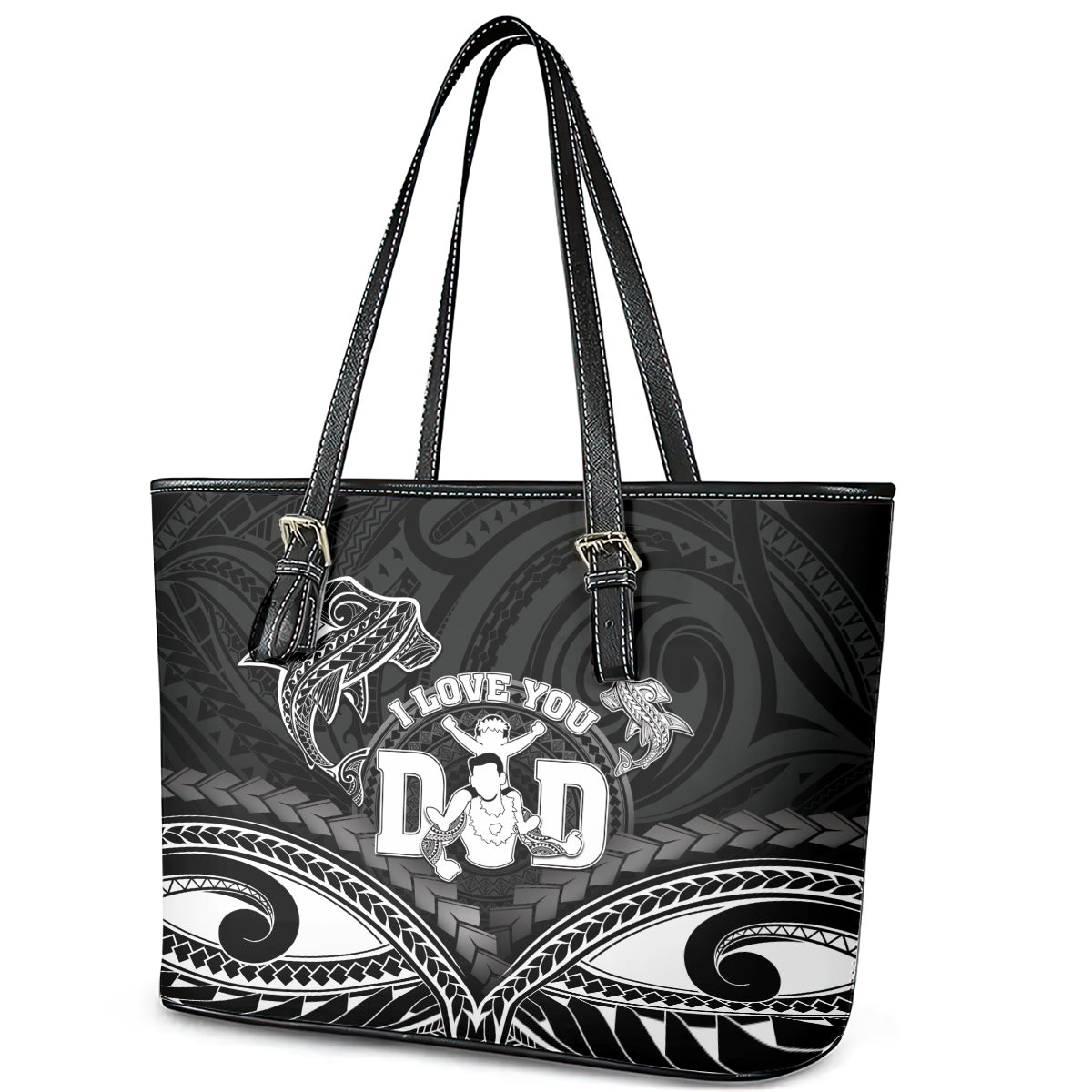 Happy Father's Day Leather Tote Bag I Love You Dad Polynesian Style