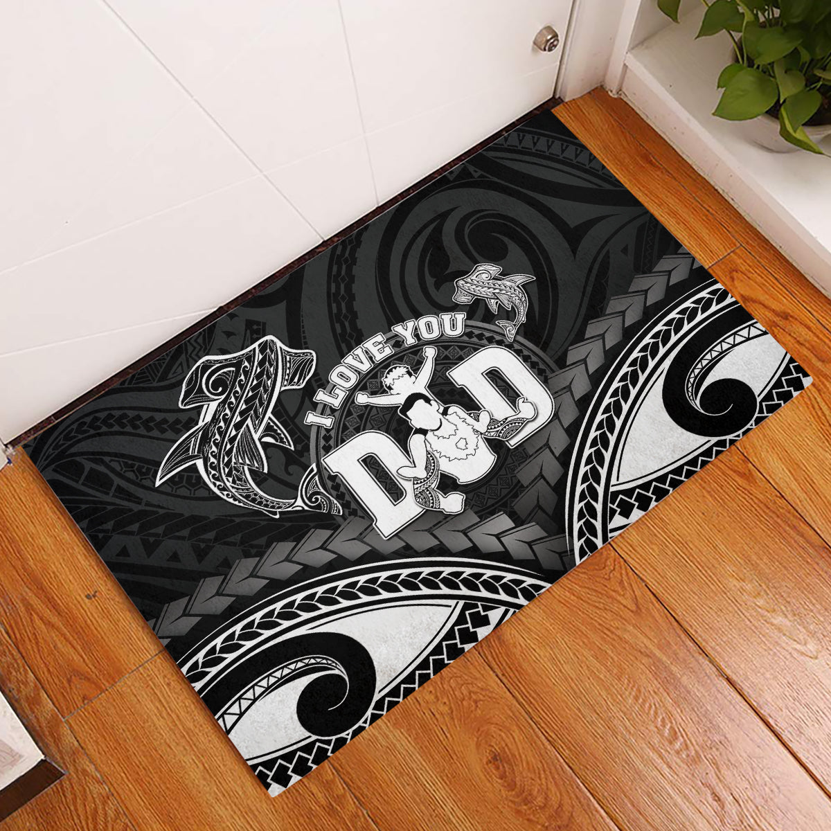 Happy Father's Day Rubber Doormat I Love You Dad Polynesian Style