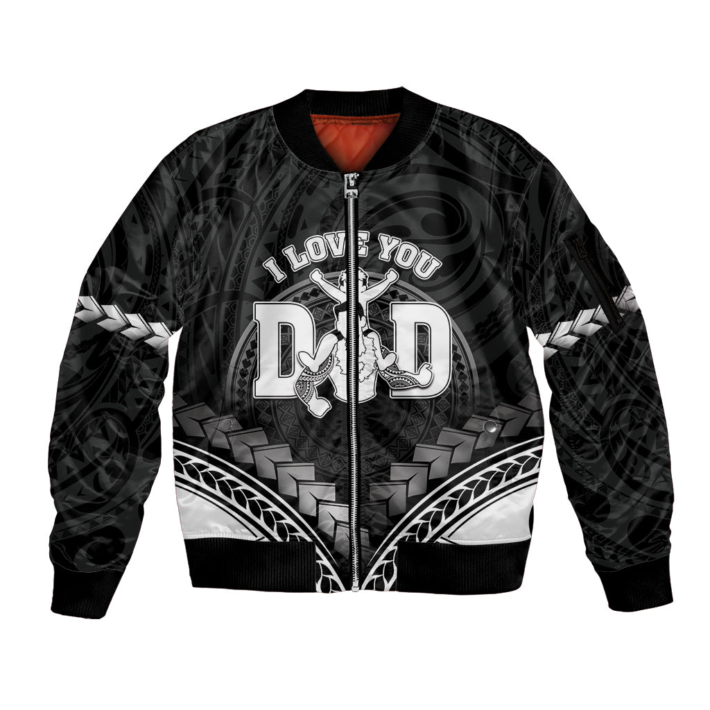 Personalised Happy Father's Day Sleeve Zip Bomber Jacket I Love You Dad Polynesian Style