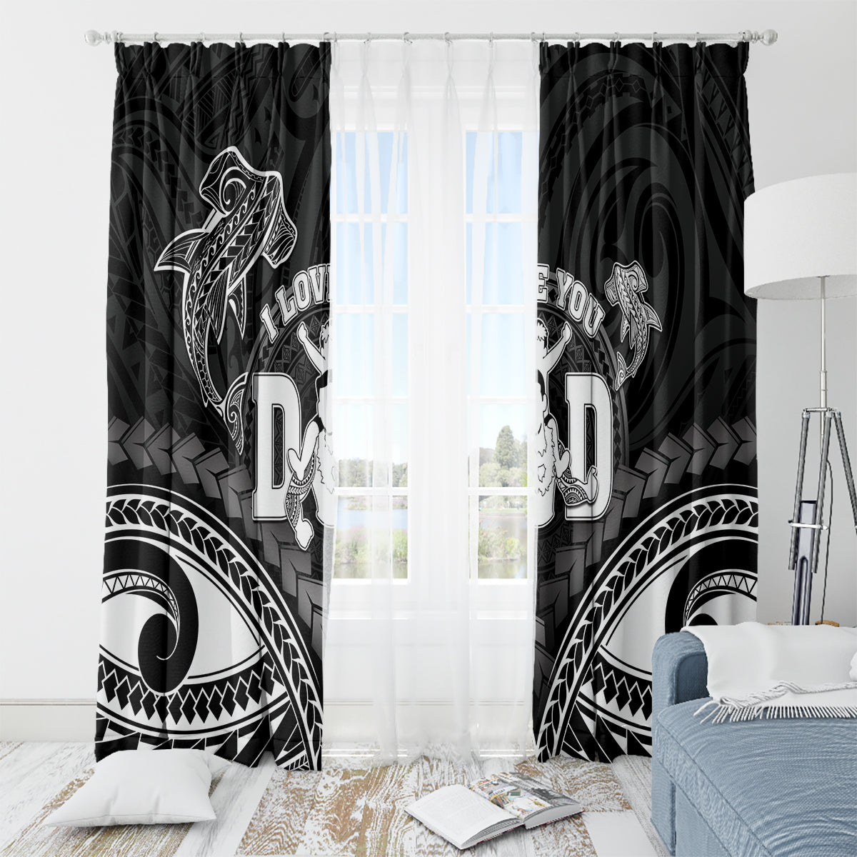 Happy Father's Day Window Curtain I Love You Dad Polynesian Style