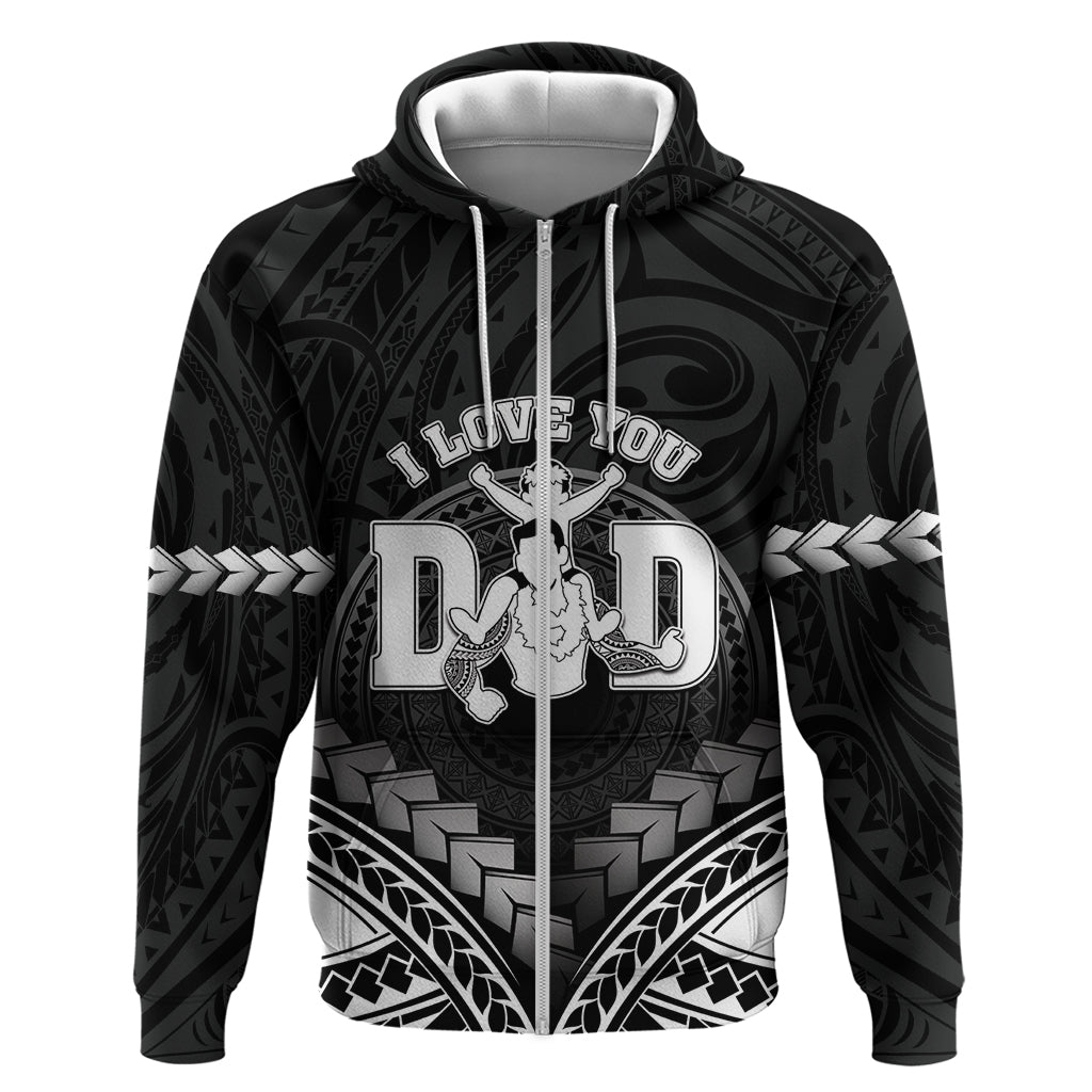 Personalised Happy Father's Day Zip Hoodie I Love You Dad Polynesian Style