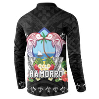 Guam Chamorro Button Sweatshirt Tribal Latte Stone With Dolphins Black