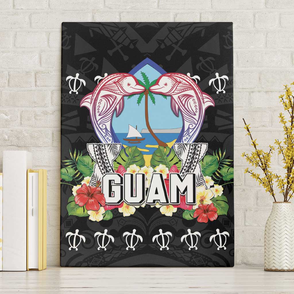 Guam Chamorro Canvas Wall Art Tribal Latte Stone With Dolphins Black