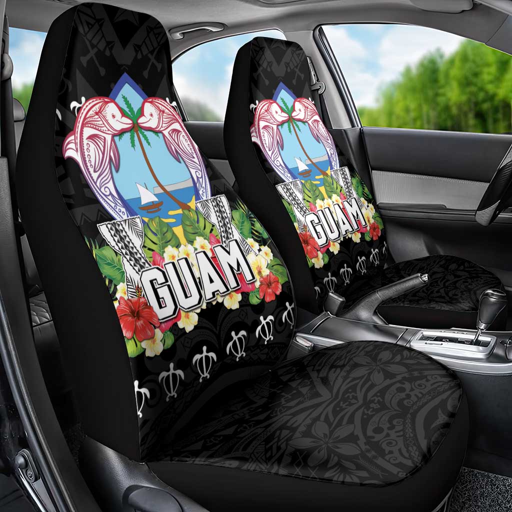 Guam Chamorro Car Seat Cover Tribal Latte Stone With Dolphins Black