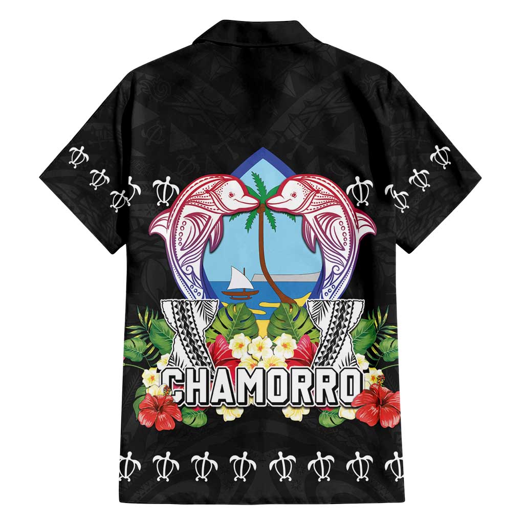Guam Chamorro Family Matching Long Sleeve Bodycon Dress and Hawaiian Shirt Tribal Latte Stone With Dolphins Black