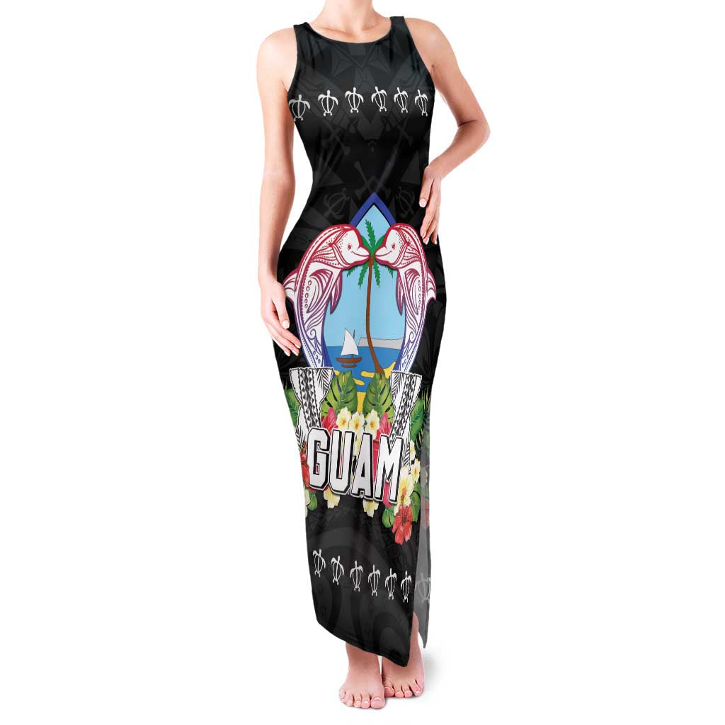 Guam Chamorro Family Matching Tank Maxi Dress and Hawaiian Shirt Tribal Latte Stone With Dolphins Black