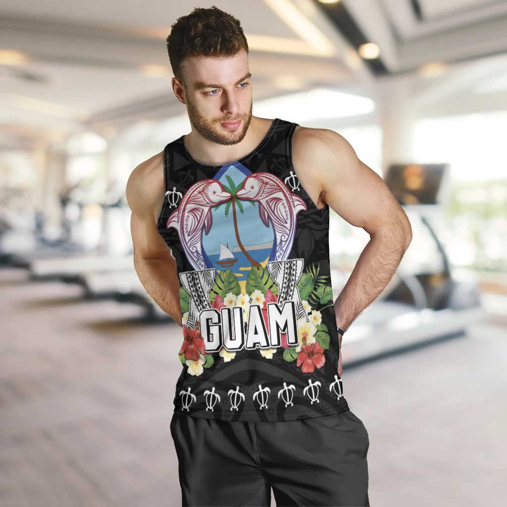 Guam Chamorro Men Tank Top Tribal Latte Stone With Dolphins Black