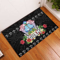 Guam Chamorro Rubber Doormat Tribal Latte Stone With Dolphins Black