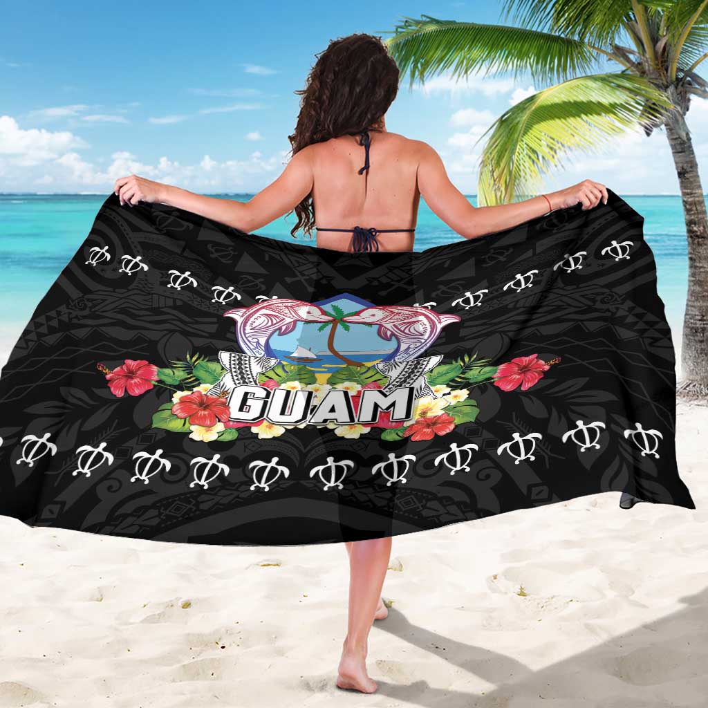 Guam Chamorro Sarong Tribal Latte Stone With Dolphins Black