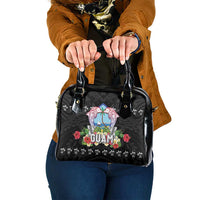 Guam Chamorro Shoulder Handbag Tribal Latte Stone With Dolphins Black