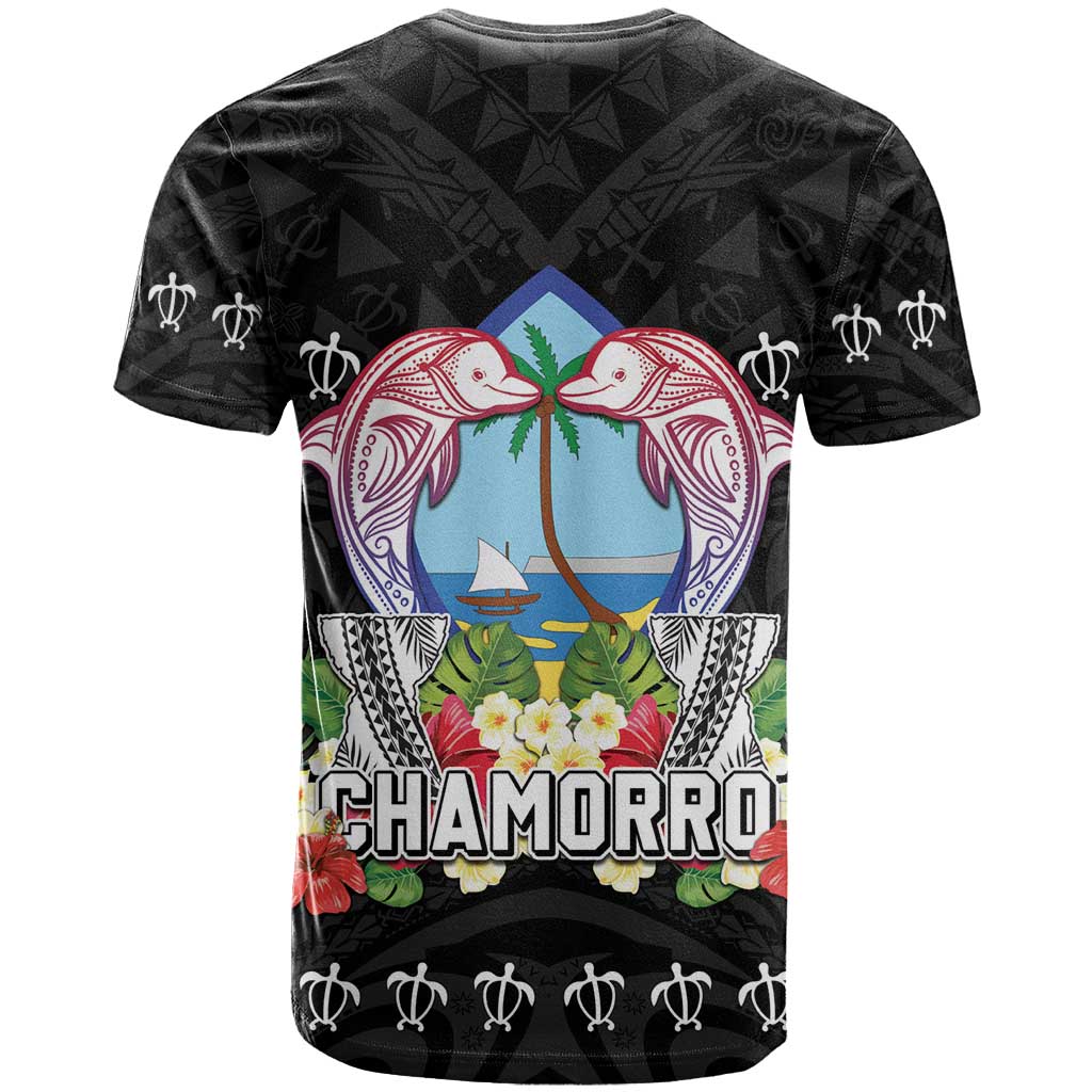 Guam Chamorro T Shirt Tribal Latte Stone With Dolphins Black
