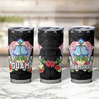 Guam Chamorro Tumbler Cup Tribal Latte Stone With Dolphins Black