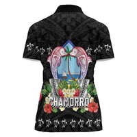 Guam Chamorro Women Polo Shirt Tribal Latte Stone With Dolphins Black