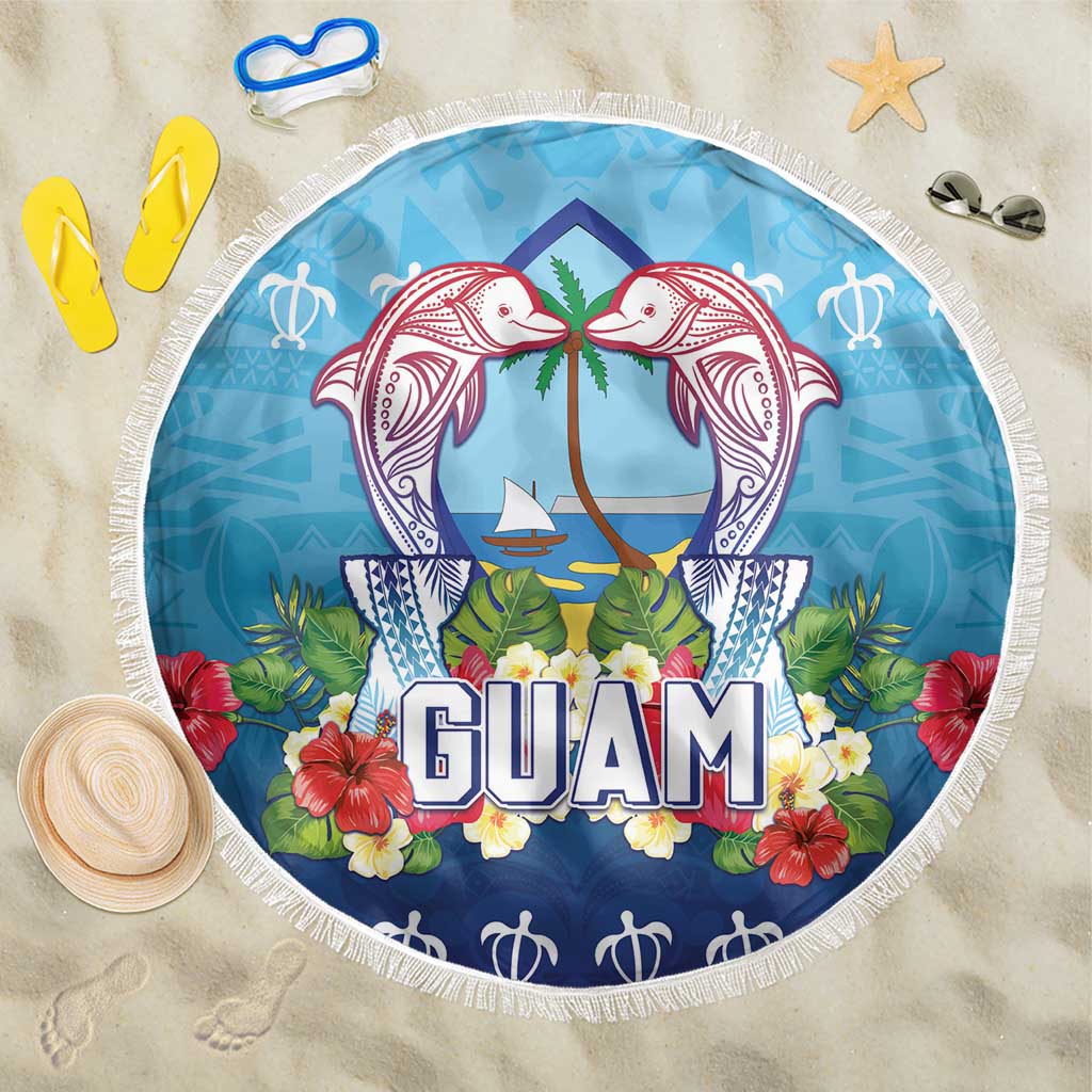 Guam Chamorro Beach Blanket Tribal Latte Stone With Dolphins Blue