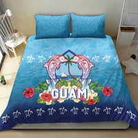 Guam Chamorro Bedding Set Tribal Latte Stone With Dolphins Blue