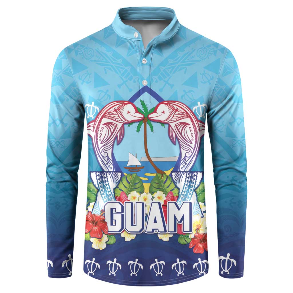 Guam Chamorro Button Sweatshirt Tribal Latte Stone With Dolphins Blue