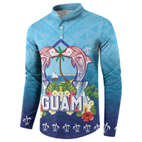 Guam Chamorro Button Sweatshirt Tribal Latte Stone With Dolphins Blue