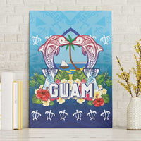 Guam Chamorro Canvas Wall Art Tribal Latte Stone With Dolphins Blue
