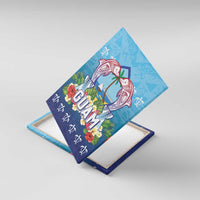 Guam Chamorro Canvas Wall Art Tribal Latte Stone With Dolphins Blue