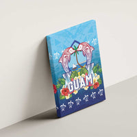 Guam Chamorro Canvas Wall Art Tribal Latte Stone With Dolphins Blue