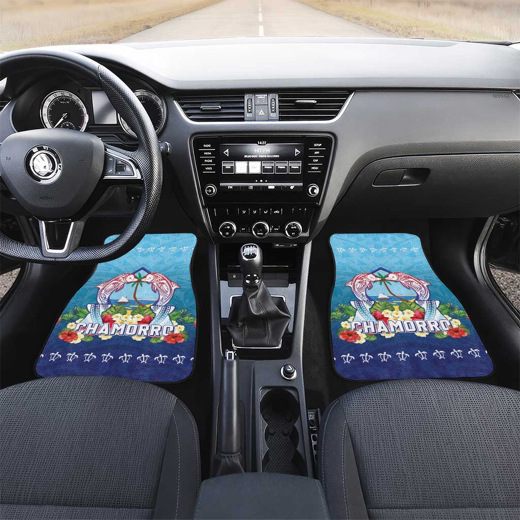 Guam Chamorro Car Mats Tribal Latte Stone With Dolphins Blue