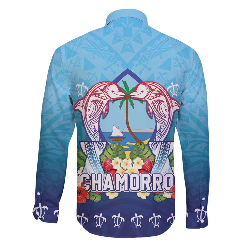 Guam Chamorro Family Matching Off Shoulder Short Dress and Hawaiian Shirt Tribal Latte Stone With Dolphins Blue