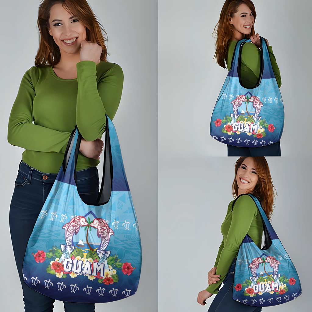 Guam Chamorro Grocery Bag Tribal Latte Stone With Dolphins Blue