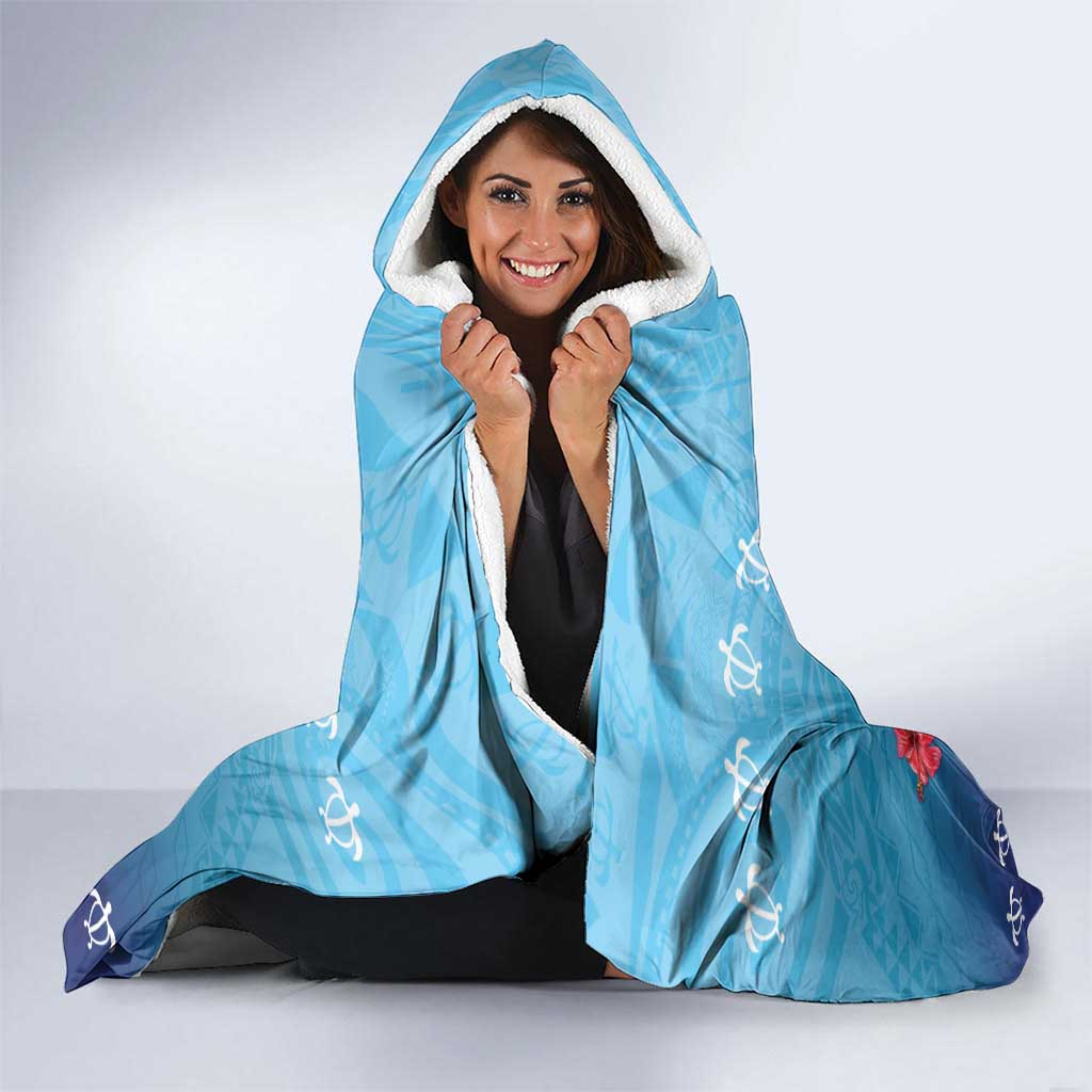 Guam Chamorro Hooded Blanket Tribal Latte Stone With Dolphins Blue