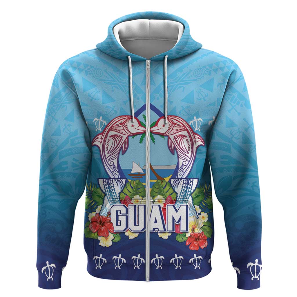 Guam Chamorro Hoodie Tribal Latte Stone With Dolphins Blue