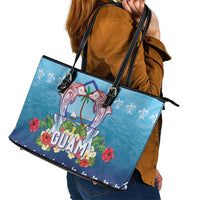 Guam Chamorro Leather Tote Bag Tribal Latte Stone With Dolphins Blue