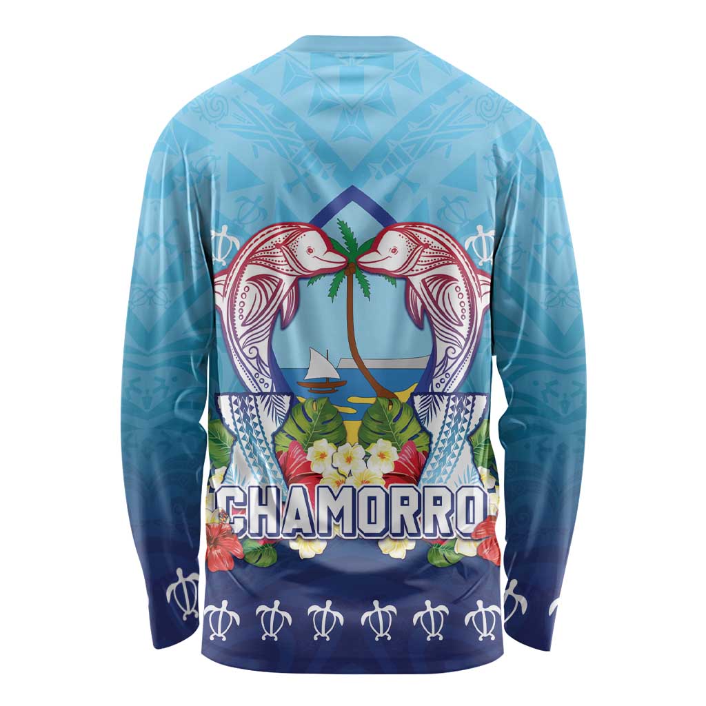 Guam Chamorro Long Sleeve Shirt Tribal Latte Stone With Dolphins Blue