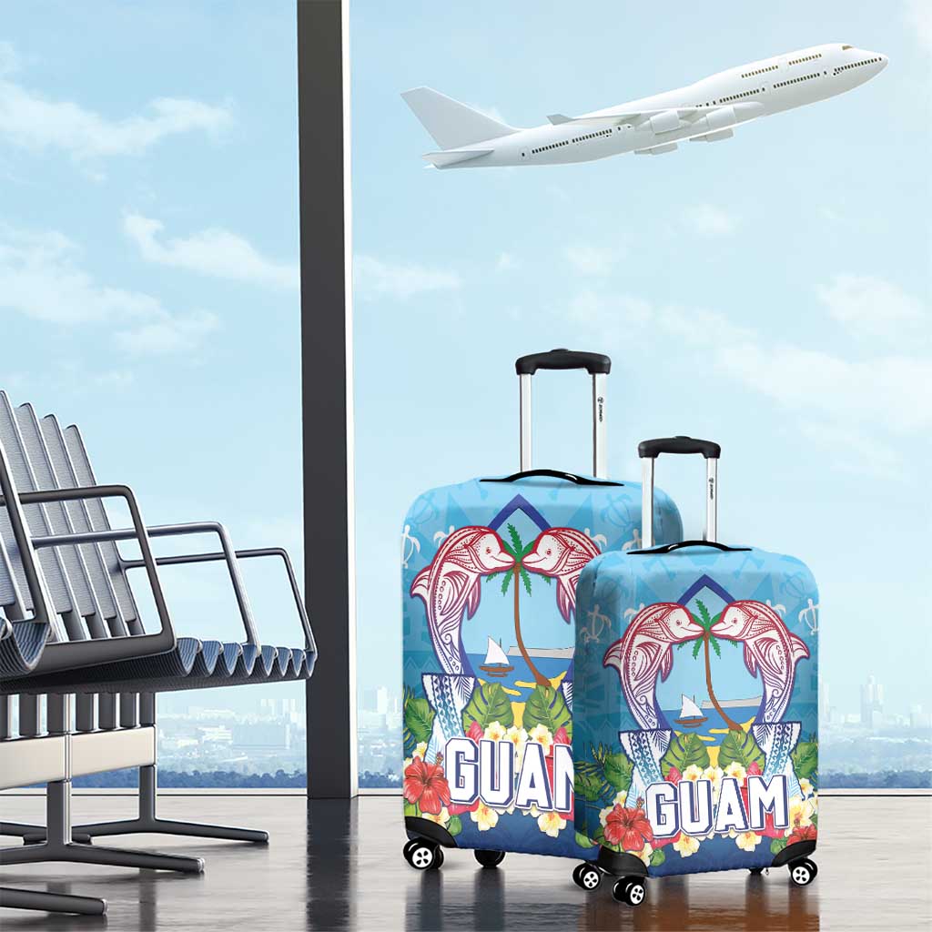 Guam Chamorro Luggage Cover Tribal Latte Stone With Dolphins Blue