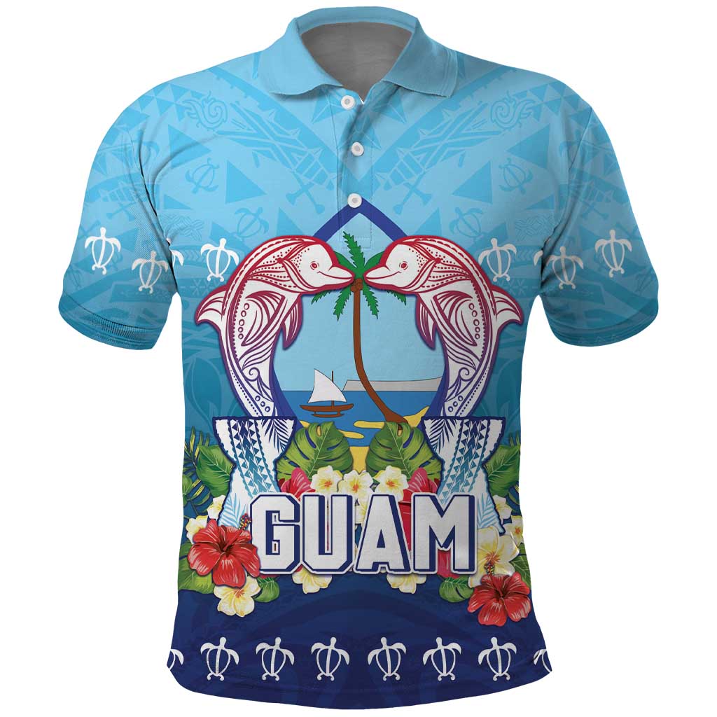 Guam Chamorro Polo Shirt Tribal Latte Stone With Dolphins Blue