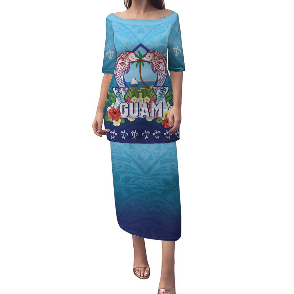 Guam Chamorro Puletasi Tribal Latte Stone With Dolphins Blue